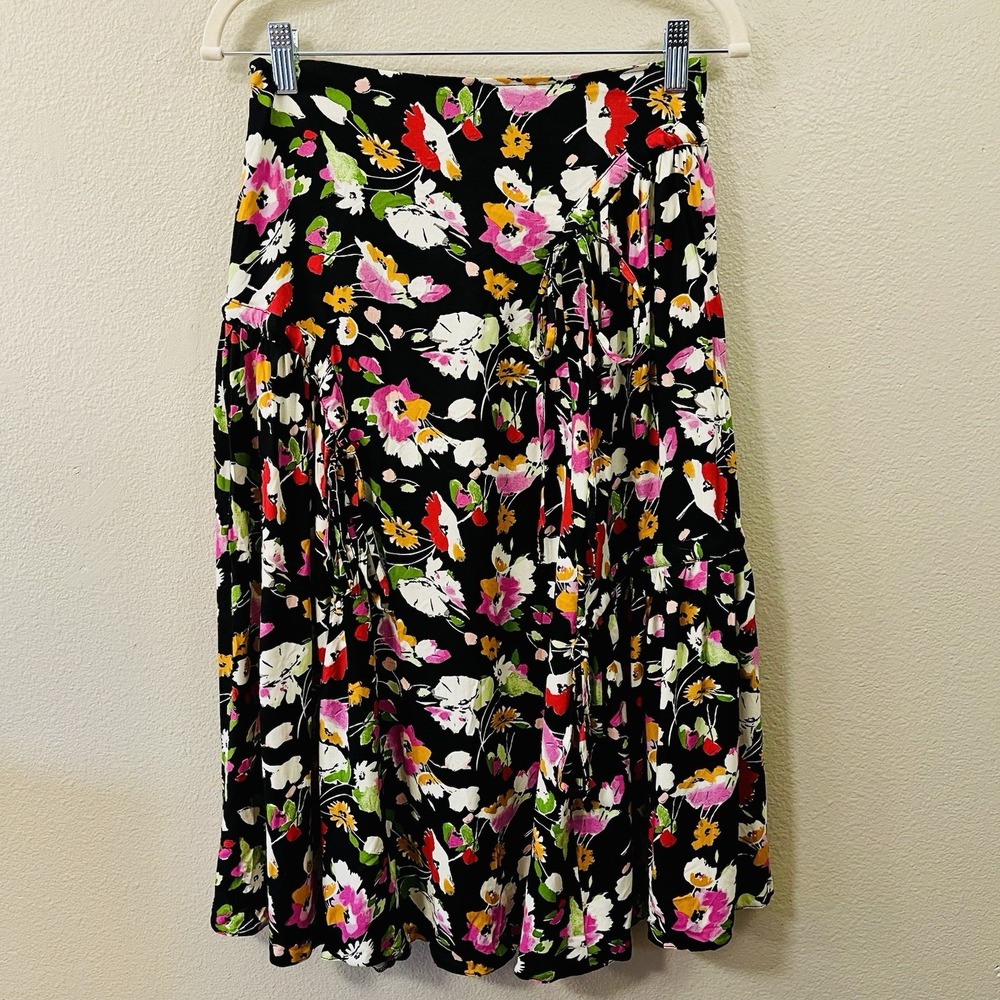 ASOS Design Midi Floral Skirt Adjustable Ties Dark Boho Festival Gypsy Sz 4